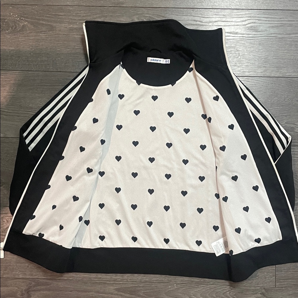 Adidas Contemporary black  hearts on inside Zip Up Track Jacket - Picture 5 of 11